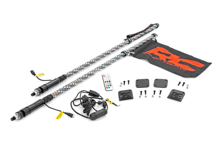 ROUGH COUNTRY WHIP MOUNT BED | 4' MULTL-COLOR LED WHIP PAIR | HONDA TALON (19-21)/TALON 1000R (19-22)