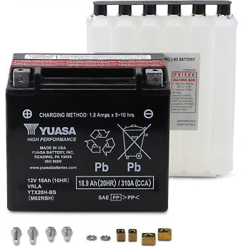 YUASA GYZ Factory-Activated AGM Maintenance-Free Battery AGM Battery - GYZ20H FOR ARCTIC CAT, YAMAHA, MOTO GUZZI, POLARIS & HARLEY DAVIDSON
