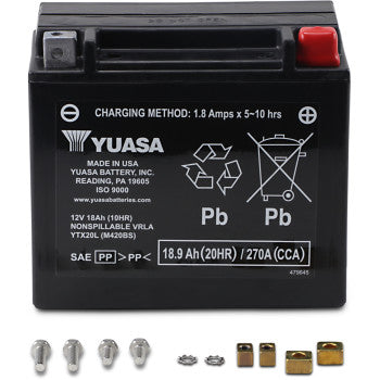 YUASA YUAM420BSAGM Maintenance-Free Battery AGM Battery - YTX20L FOR HARLEY DAVIDSON, VICTORY, TRIUMPH, SKI-DOO, YAMAHA, & POLARIS