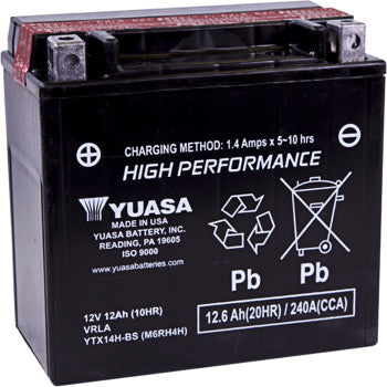 YUASU YUAM6RH4H High Performance AGM Maintenance-Free Battery AGM Battery - YTX14H-BS .69L FOR YAMAHA, KAWASAKI BMW, APRILIA, PIAGGIO, HONDA & SUZUKI